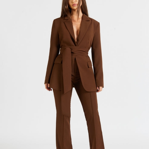 Because of Alice BOA Wide Leg Suit Trousers Chocolate Brown size L - Picture 3 of 4